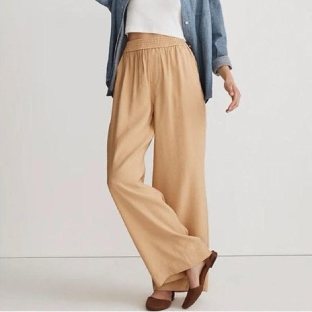 Madewell The Carley Wide-Leg Pant in Softdrape Size Medium NEW Tan Lightweight